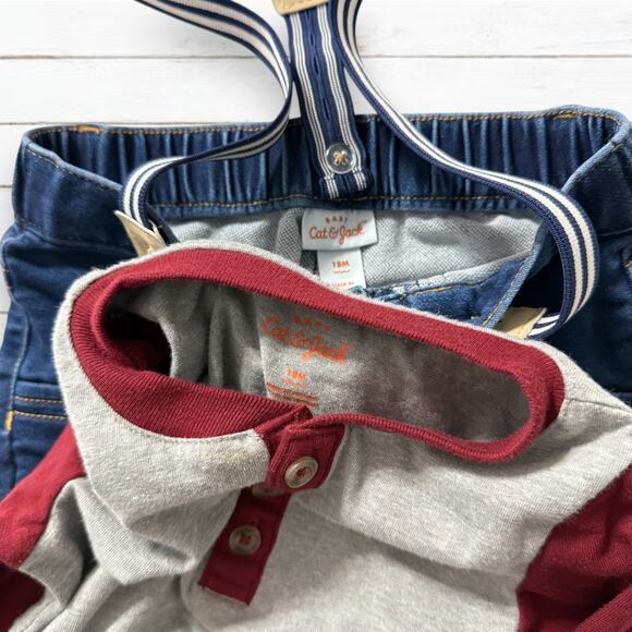 Cat & Jack Baby Outfit Size 18 Months Long Sleeve 2 Pc Suspenders Henley Shirt - Picture 3 of 6